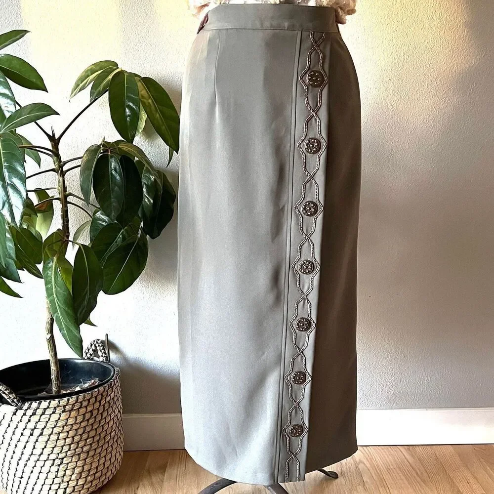 vtg 90s y2k New frontier southwest‎ maxi skirt green boho retro faux wrap small